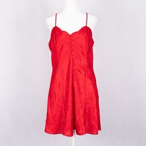 Vintage Victoria's Secret Gold Label Red Satin Night Gown Dress LARGE Romantic